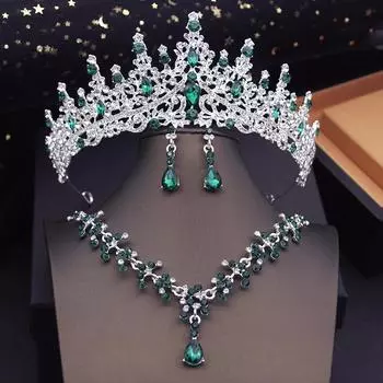 Королевские королевские зеленые свадебные тиары, свадебные короны, серьги и ожерелья, комплекты бижутерии для вечеринок, дней рождения, аксессуары для невесты