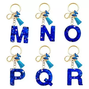 Королевский синий 26 начальных букв бабочка кисточка брелок подвеска для рюкзака украшения A20