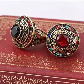 Королевский стиль, красочный кристалл, турецкое широкое кольцо с турецким цветком, круглые ювелирные изделия из смолы, винтажное женское кольцо на палец