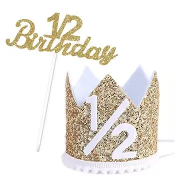 Корона на полдня, номер на полдня, украшение на полдня, праздничная шапка, блестящая праздничная шапка, детская корона, товары для празднования годовщины