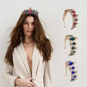 Корона невесты со стразами королевы свадебная корона ободок на голову аксессуары для волос на день рождения ободок для волос с диском ободок для волос цветная бриллиантовая корона