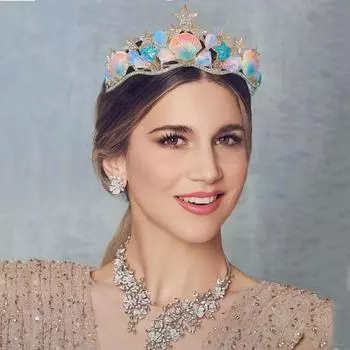 Корона в стиле барокко с изображением морской звезды: Накладные волосы в виде рыбьей чешуи для банкетных и вечерних причесок