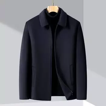 Короткая двусторонняя шерстяная мужская куртка со съемной пуховой подкладкой для людей среднего и пожилого возраста, шерстяная куртка для пап с утолщенными лацканами 170