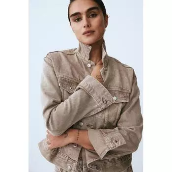 Короткая джинсовая куртка HM бежевого цвета