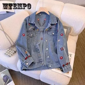 Короткая джинсовая куртка женская весна осень свободная женская куртка с бриллиантами универсальная однобортная джинсовая куртка женская S синий