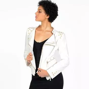 Короткая джинсовая мотоциклетная куртка с заклепками Slim Fit для женщин