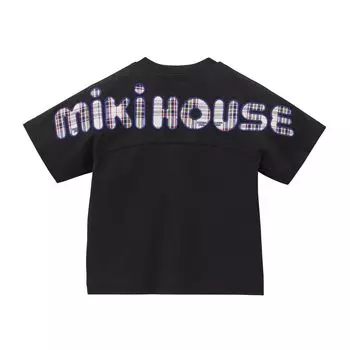 короткая футболка черного цвета [MIKI HOUSE], рукав, логотип, однотонная, клетчатая, простая, Япония, мальчики, девочки, младенцы, дети, детская одежда, 10-5255-682, чёрный