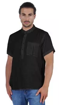 Короткая футболка с воротником-стойкой Atasi Курта Однотонная рубашка на пуговицах с короткими рукавами и короткими рукавами 3XL чёрный