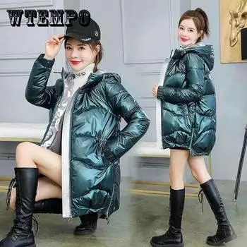 Короткая глянцевая пуховая хлопковая куртка, не требующая стирки, женская зимняя одежда, корейская свободная утепленная куртка с капюшоном XXXL