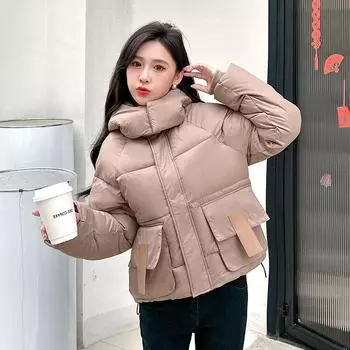 Короткая хлопковая куртка-пуховик, женская зимняя новая утолщенная модная теплая куртка из хлопка в наличии L чёрный