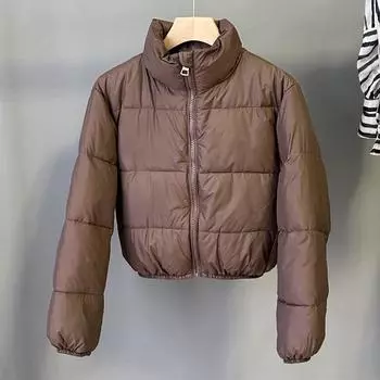 Короткая хлопковая куртка с подкладкой, женское пуховое хлопковое пальто, новинка 2023 года, осень-зима, европейский стиль, воротник-стойка, теплые куртки Parker M коричневый