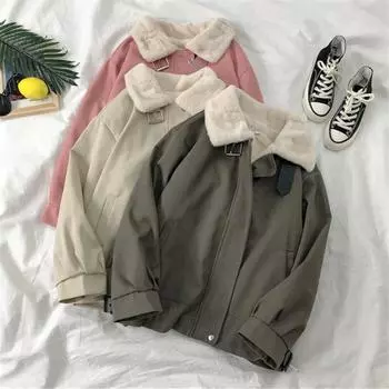 Короткая хлопковая куртка женская зимняя мода новая плюс бархатная утолщенная куртка из искусственной овечьей шерсти свободная хлопковая куртка Tide One Size абрикосовый