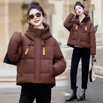 Короткая хлопковая одежда для женщин 2024 года, зимняя взрывная мода, свободное утолщенное теплое высококачественное универсальное новое пальто для женщин M чёрный