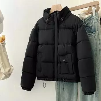 Короткая хлопковая одежда для женщин, зима 2024, новая модная версия, утолщенная одежда из мелкого хлеба, популярное пальто M чёрный