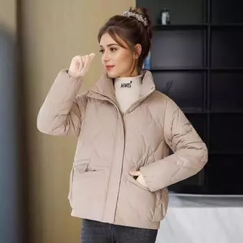 Короткая хлопковая одежда для женщин, зимняя, с воротником-стойкой, легкая и универсальная, модная, повседневная, теплая куртка M хаки