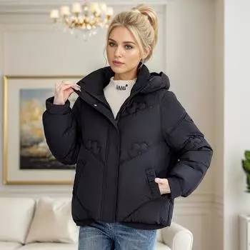 Короткая хлопковая одежда с капюшоном. Новая зимняя корейская версия, модная теплая хлопковая одежда для поездок на работу. M чёрный