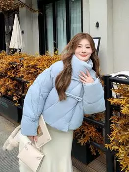 Короткая хлопковая одежда с розовым бантом, женская зимняя новая маленькая корейская одежда для хлеба, куртка прилив S белый