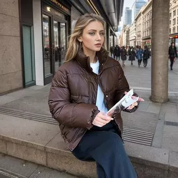 Короткая хлопковая подкладка женская зимняя 2024 новая корейская версия пуховая хлопковая подкладка короткая студенческая свободная с капюшоном несъемная хлопковая подкладка M чёрный