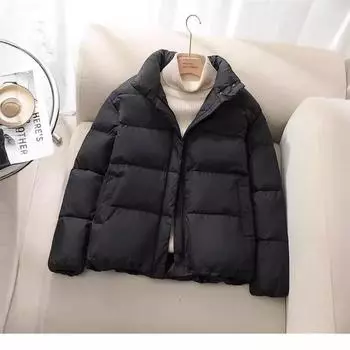Короткая хлопковая утепленная одежда женская 2024 новые хлопковые утепленные куртки для студентов зимняя одежда короткая для улицы S чёрный