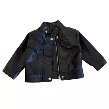 Короткая кожаная куртка для девочек, модный однотонный мотоциклетный костюм, короткая куртка 100 чёрный