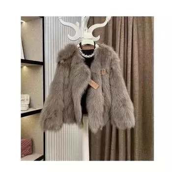 Короткая куртка из меха лисы 2024 года, осень-зима, новая зимняя куртка Haining, маленькая ароматная искусственная кожа, на пуговицах S молочный белый