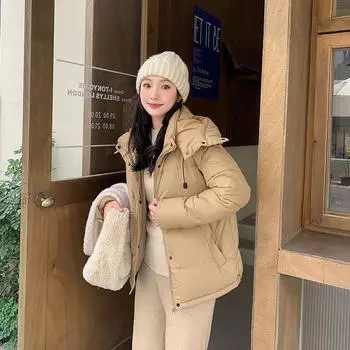 Короткая куртка из розового хлопка с капюшоном, женская зимняя мода, универсальный, теплый и тонкий костюм для хлеба M чёрный