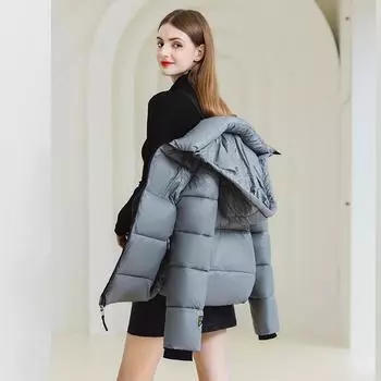 Короткая куртка-пуховик для женщин, модный и стильный зимний стиль, новый высококачественный утолщенный дизайн куртки-хлеба S чёрный