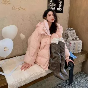 Короткая куртка-пуховик для женщин, модный и стильный зимний стиль, новый высококачественный утолщенный дизайн куртки-хлеба S чёрный