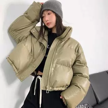 Короткая куртка-пуховик для женщин, модный и стильный зимний стиль, новый высококачественный утолщенный дизайн куртки-хлеба S слоновая кость