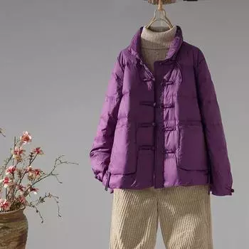 Короткая куртка-пуховик на белом утином пуху, женская зимняя, новая, свободная и легкая, воротник-стойка, пряжка, стиль знаменитости, пальто большого размера M красный