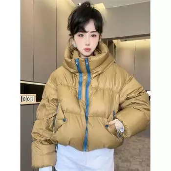 Короткая куртка-пуховик с капюшоном European Station, женская, 2025 г., утолщенная, с двойной молнией, белая, на утином пуху S