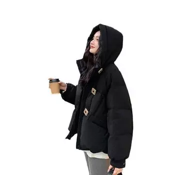 Короткая куртка-пуховик с капюшоном из белого утиного пуха с квадратной пряжкой, женская зимняя куртка в японском и корейском стиле, новое пальто высокого класса About S 90-60kg розовый