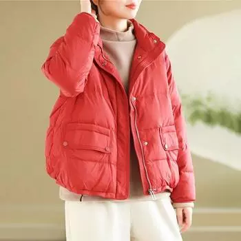 Короткая куртка-пуховик с воротником-стойкой для женщин, зима 2024, новая свободная куртка большого размера, повседневная, толстая, теплая, для женщин S does not support returns. чёрный