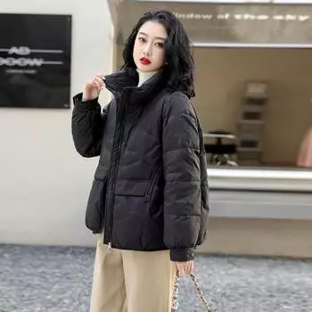 Короткая куртка-пуховик в стиле ретро для женщин 2024 года, зимняя новая мода, воротник-стойка, теплая, маленькая, легкая, полукруглая пряжка M хаки