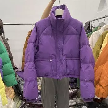 Короткая куртка-пуховик женская 2024 новая зимняя одежда модная белая куртка на утином пуху маленькая утолщенная теплая куртка One Size