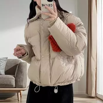 Короткая куртка-пуховик женская 2024 новая зимняя женская свободная куртка большого размера на утином пуху One size fits all (40kg-75kg recommended) чёрный