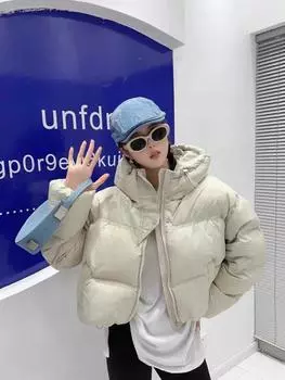 Короткая куртка-пуховик женская новая маленькая свободная куртка с высокой талией белая зимняя куртка на утином пуху S (80-60kg wearable)