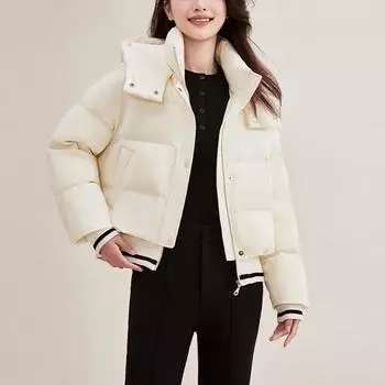 Короткая куртка-пуховик женская высокого класса женская 2024 новая зимняя женская одежда модная куртка с капюшоном на утином пуху S (recommended within 55kg) чёрный