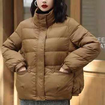 Короткая куртка-пуховик женская, высококачественная, женская, корейская зимняя куртка, белая куртка на утином пуху, женская одежда S чёрный