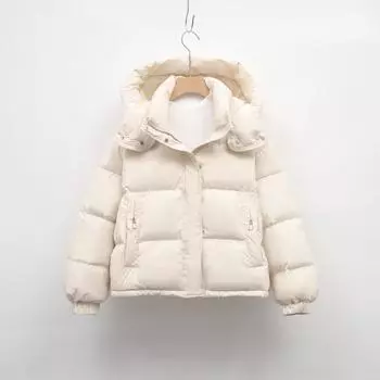 Короткая куртка-пуховик женская зимняя новая корейская версия обычная простая с капюшоном маленькая теплая куртка-хлеб S