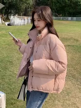 Короткая куртка-пуховик женская зимняя новая корейская белая утиная пуховая куртка с маленьким воротником-стойкой молочная huhu легкая куртка из хлеба S 80-65kg or so матовый черный