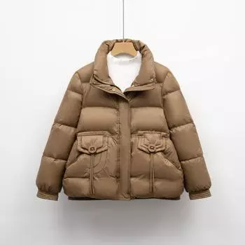 Короткая куртка-пуховик зимняя женская куртка на пуху новая маленькая теплая белая утиная пуховая куртка с воротником-стойкой S чёрный