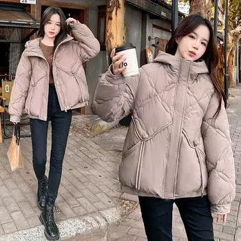 Короткая куртка с капюшоном, корейская свободная куртка с капюшоном, женская зимняя новая утолщенная теплая куртка прилив M чёрный