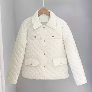 Короткая легкая пуховая хлопковая подкладка женская 2024 новая зимняя женская одежда иностранный стиль модная куртка ромб маленькая хлопковая подкладка одежда M чёрный