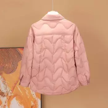 Короткая легкая рубашка-пуховик женский, уменьшающий возраст, универсальный, 2024 новое пальто тонкое и его можно носить как в помещении, так и на улице S розовый