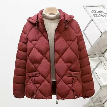 Короткая одежда женская алмазная свободная в пожилом возрасте с капюшоном пуховая хлопковая одежда теплая куртка источник завод XL recommends less than 52.5kg чёрный