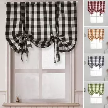 Короткая оконная занавеска с клетчатым принтом, солнцезащитный козырек, стержень в римском стиле, декор с бантом, плиссированная занавеска для кухни, ванной комнаты, спальни зелёный