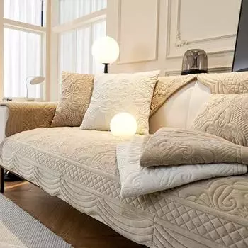 Короткая плюшевая подушка для дивана на осень-зиму, тисненый волнистый край, диван, полотенце, наволочка, L-образный чехол для дивана, нескользящий, износостойкий 70x70cm 1pcs