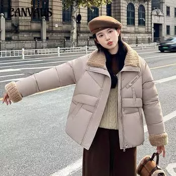 Короткая повседневная куртка из хлопка для женщин больших размеров M чёрный