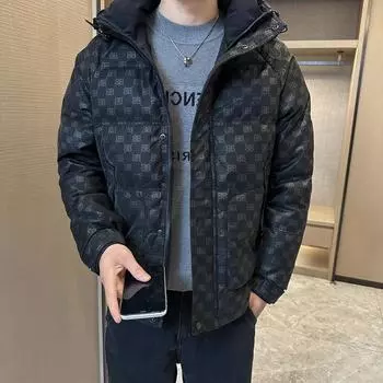Короткая повседневная куртка с капюшоном и тиснением, мужская куртка-хлеб, утолщенная теплая куртка M